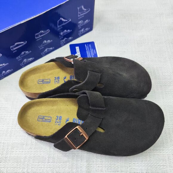 Birkenstock Brown Suede Mules with Buckle - Picture 2 of 5